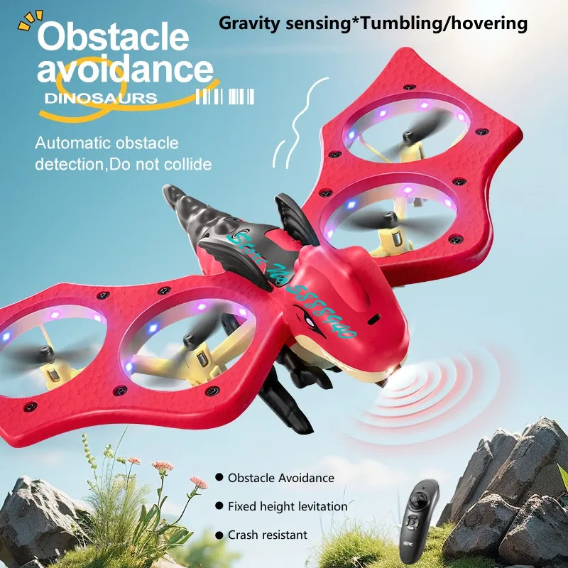 Outside Smart Obstacle Avoidance EPP Remote Control Drone Plane 2.4G LED Lighting Auto Hover Headless Dinosaur Style RC Aircraft