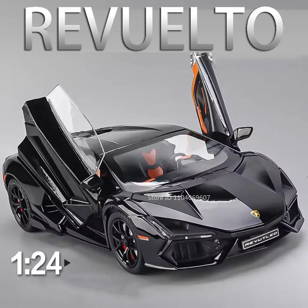1:24 Revuelto Legierungs-Druckguss-Auto, Spielzeugmodelle, Sportwagen, 4 Türen, geöffnet, Ton, Licht, Rückzug, Sammelfahrzeuge für Kinder, Geschenke