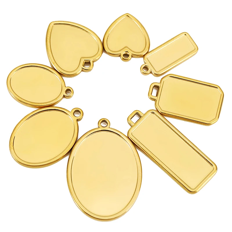 5pcs Stainless Steel Geometric Oval Round Bezel Charms Pendant Trays Blank Cabochon Base Diy Resin Cameo Necklace Jewelry Making image 3