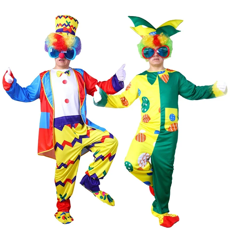 Carnaval Volwassen Joker Kostuum Grappige Clown Cosplay Kleding Feest Optreden Jurk Geen Pruik Schoenen Bril