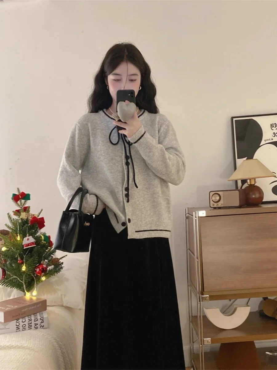 

Модный свободный вязаный кардиган с галстуком-бабочкой, круглое весеннее новое поступление для полных сестер, милая женская верхняя одежда