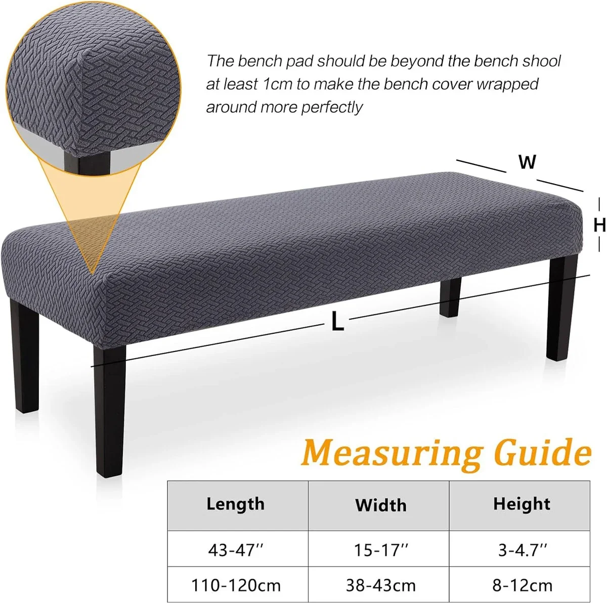Jacquard Extensible Dining Bench Cover, Removable Anti-Dust Bench Cover for Living Room, Washable Bench Seat Protector