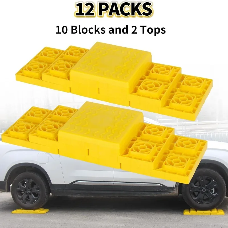 Stackable RV Leveling Blocks Set with Carry Bag, 12PCS Interlocking Trailer Jack Stabilizer Pads for Outdoor Camping Travel