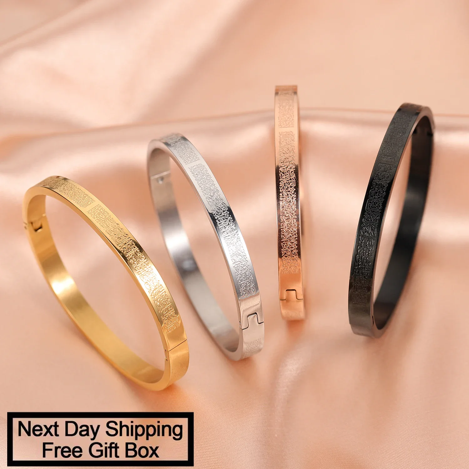 

Новые браслеты-манжеты AYATUL KURSI для женщин, золотой ювелирный браслет из нержавеющей стали, исламская каллиграфия, арабский Бог, подарки с посланием