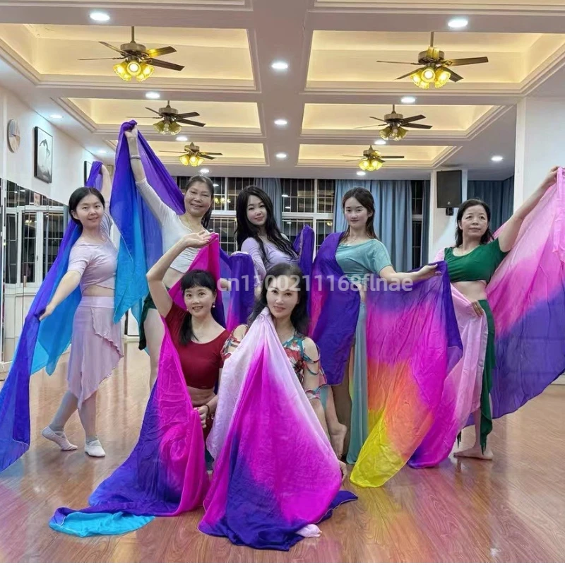 Belly Dance Silk Veil Natural 100% Silk Handmade Polishing Custom Gradient Shawl Performance Scarf Handmade Adult Women