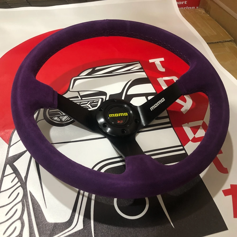 Purple Drift 14Inch Universal MOMO Steering Wheel Car JDM Racing Suede Leather MOMO Steering Wheel Volantes For VW HONDA TOYOTA