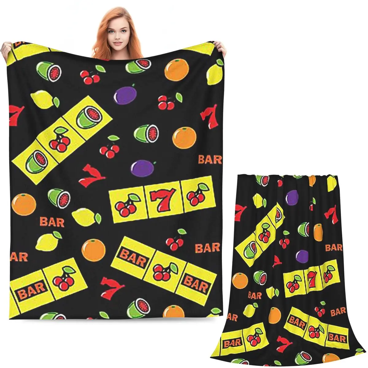 Casino Lucky Slots Cherry Melon Lemon Fruit Blanket Soft Warm Flannel Throw Blanket Bedspread for Bed Picnic Travel Home Sofa