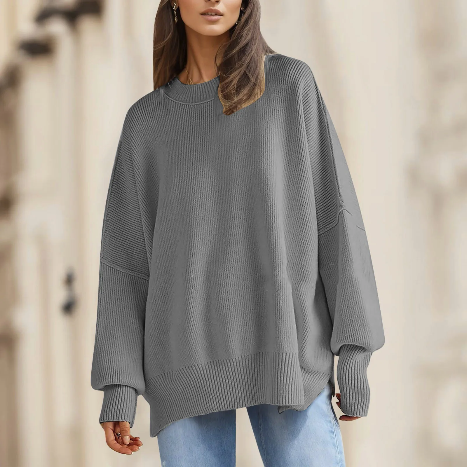 

Women's Round Neck Long-Sleeved Jumper Autumn And Winter Casual Solid Colour Light Paragraph Jumper Pullover Jumper Knitwear