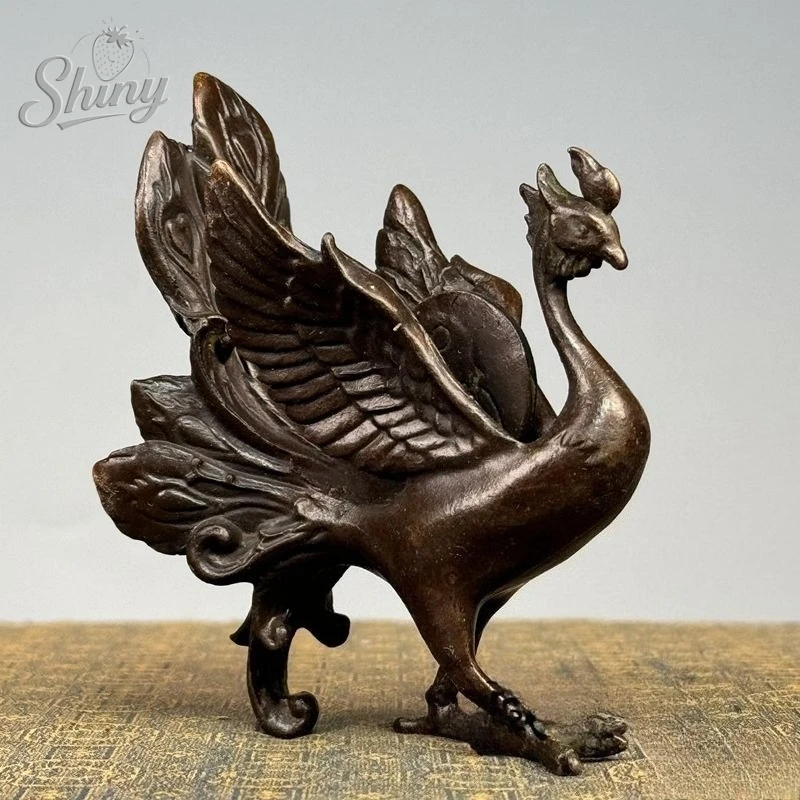 Antique Copper Phoenix Statue Hand-carved Rui Beast Sculpture Feng Shui Wealth Attracting Ornament