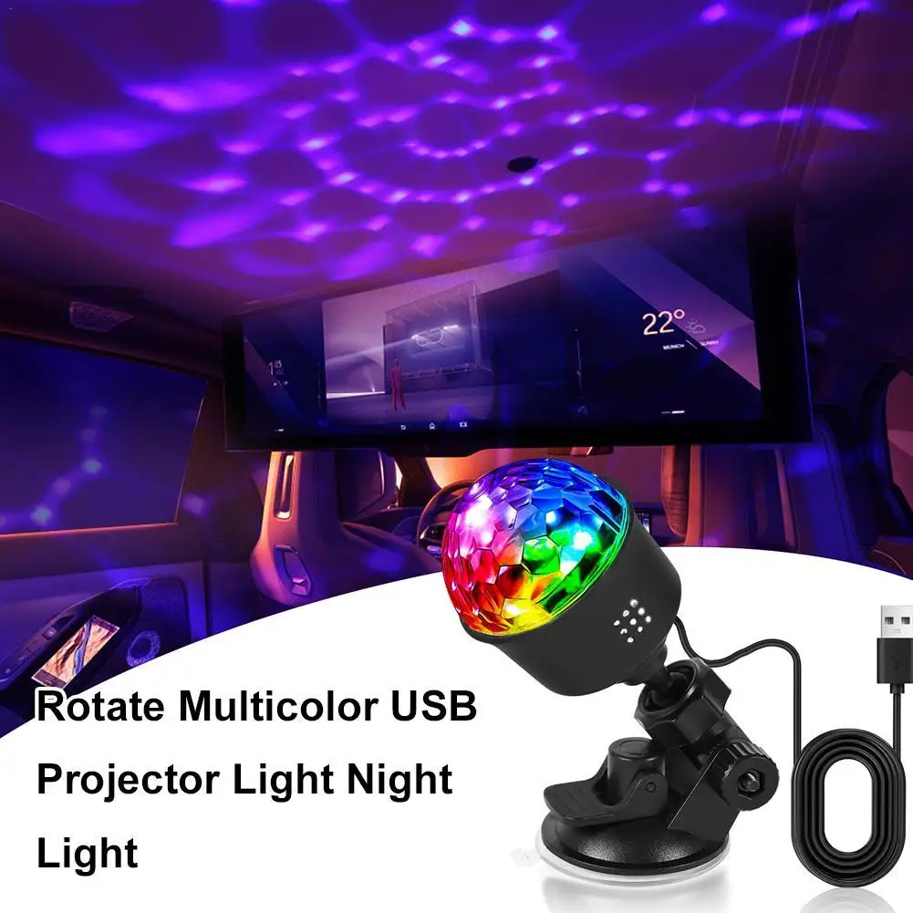 

USB Rotating Projector Light 360° Swivel Car/Home LED Stage Lamp Remote Control Suction Cup Base Atmosphere Night Light Party