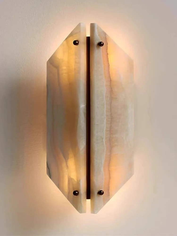 Scandinavian Style Spanish Highend Natural Marble Geometric Wall Lamp Creative Bedroom Living Room Background Aisle Lighting