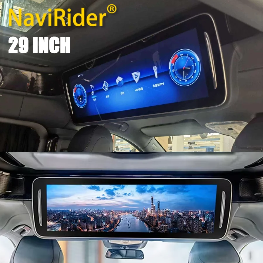 29Inch Android 10 Car Roof Monitor Ceiling Screen For Toyota Hiace For Benz V Class 32G HD IPS Tv Rear Seat Theater Monitor M