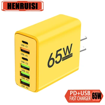 65W USB çoklu port şarj tipi C hızlı şarj QC 3.0 seyahat şarj adaptörü iPhone 15 pro max Samsung Xiaomi duvar şarj