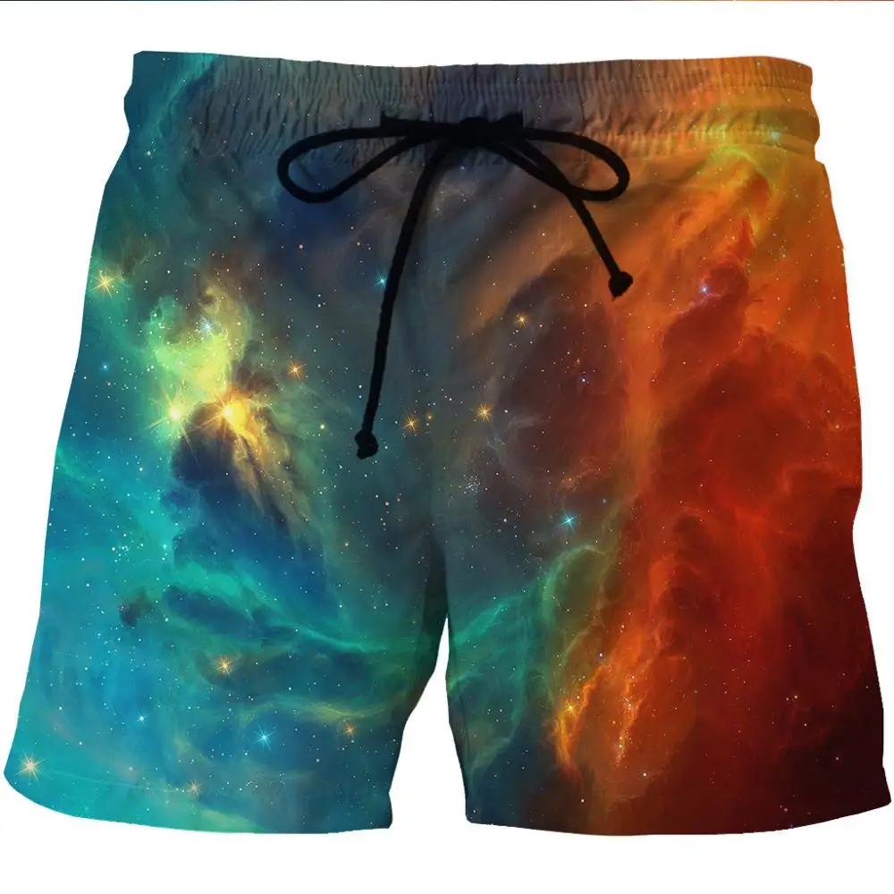 

Man's Beach Shorts Quick Dry Sports Short Pant Galaxy Nebula 3D Print Thin Loose Gym Running Short Swimsuit Male Surf Boardshort