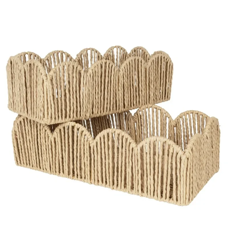 

Natural Fiber Farmhouse Storage Baskets, Hand Woven Bathroom Storage Boxes, Boho Toilet Paper Tank Basket , Decorative