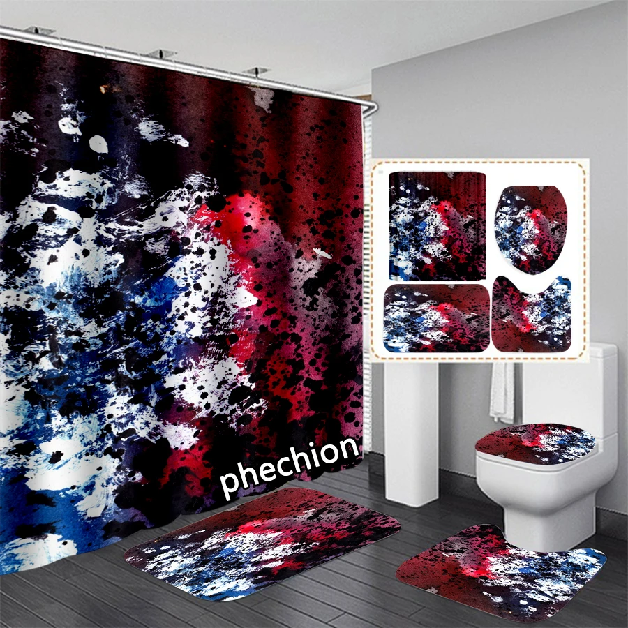 phechion New Fashion 3D Print Splash ink Shower Curtain Waterproof Bathroom Curtain Anti-slip Bath Mat Set Toilet Rugs VR250