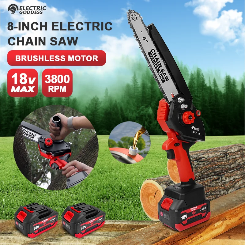 

Electric Goddess 8-inch Brushless Chain Saw Cordless Mini Handheld Trimming Saw Woodworking Chainsaw Cutting Tool Makita Battery