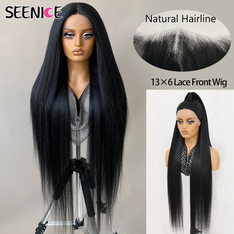 

Super Long HD 13X6 Synthetic Lace Frontal Wig 40 Inch Heat Resistant Fiber Pre-Plucked Natural Hairline Lace Wig For Women