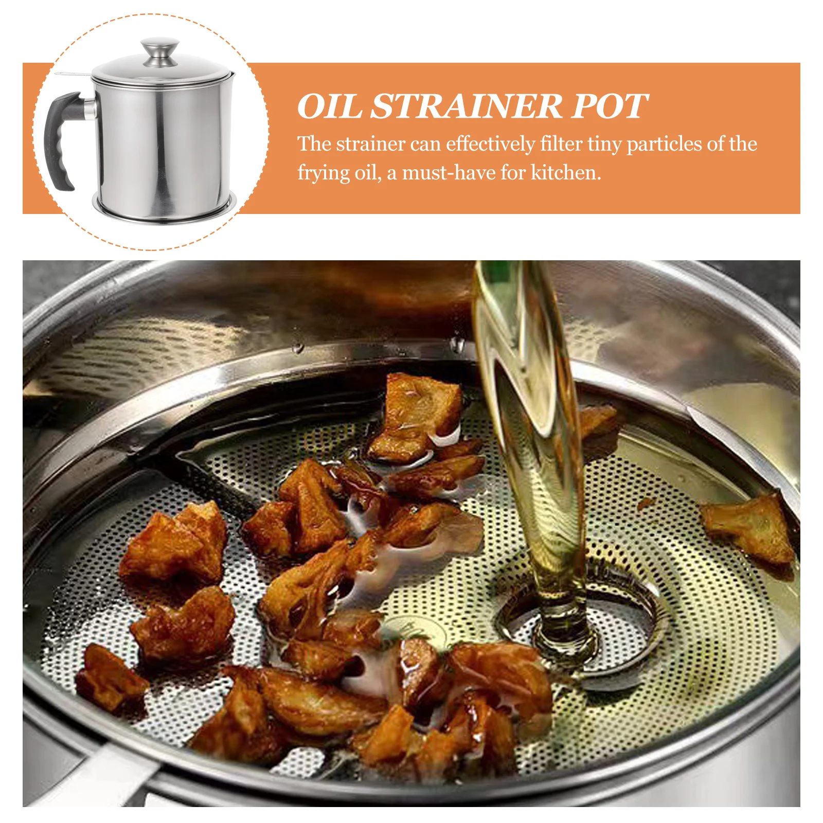 

Strainer Oil Filter Pot Bacon Grease Container Stainless Steel Can Splitter Drainer