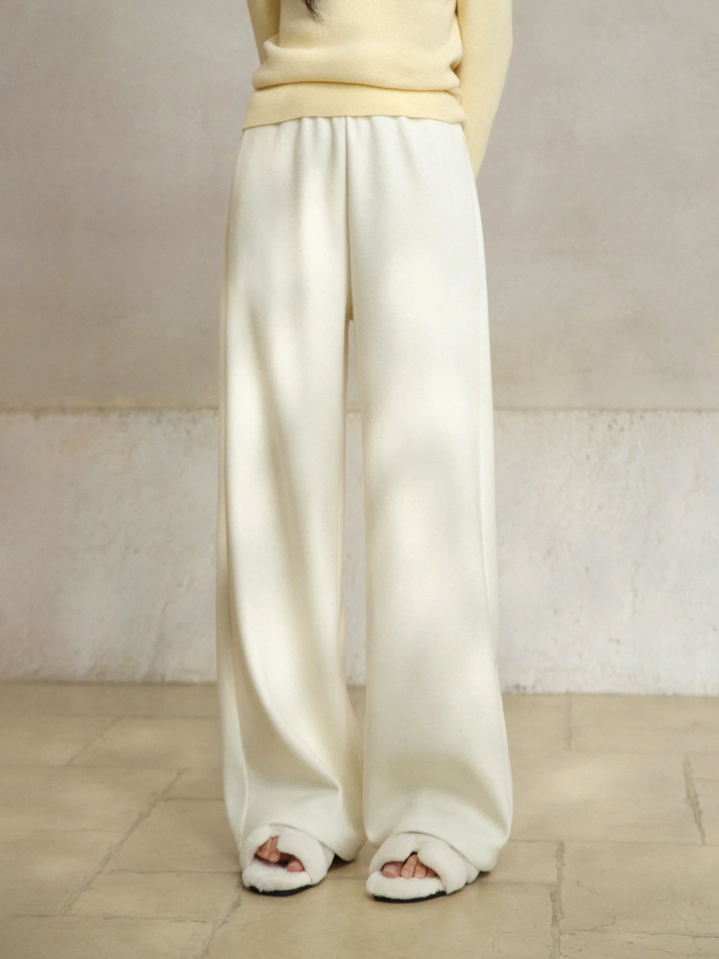 Elastic Waist Straight Pants for Women Lady Loose Wide-Leg Long Trousers Petite Friendly Relaxed Fit Casual Daily Outfit Style
