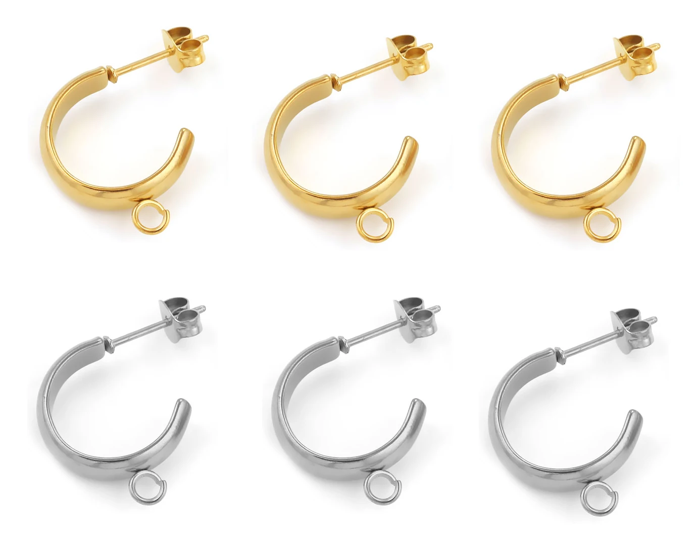 10pcs Stainless Steel Chunky Hoop Earrings Open C Shape Earring with Loop Round Ear Post for DIY Jewelry Making Accessories