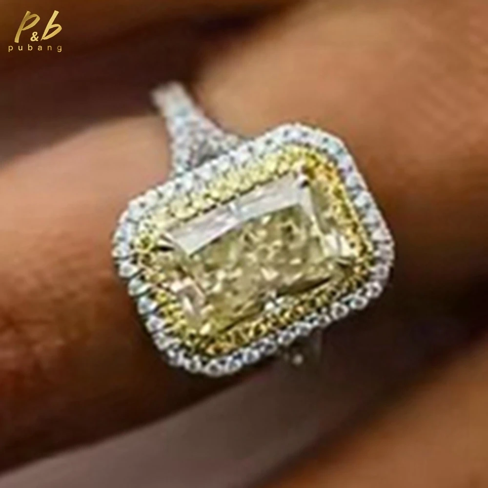 

PuBang 3EX VVS1 Moissanite Ring 4.5 Carat Light Yellow Crushed Ice Radiant Cut 10k White And Yellow Gold Two-Tone Jewelry Gifts