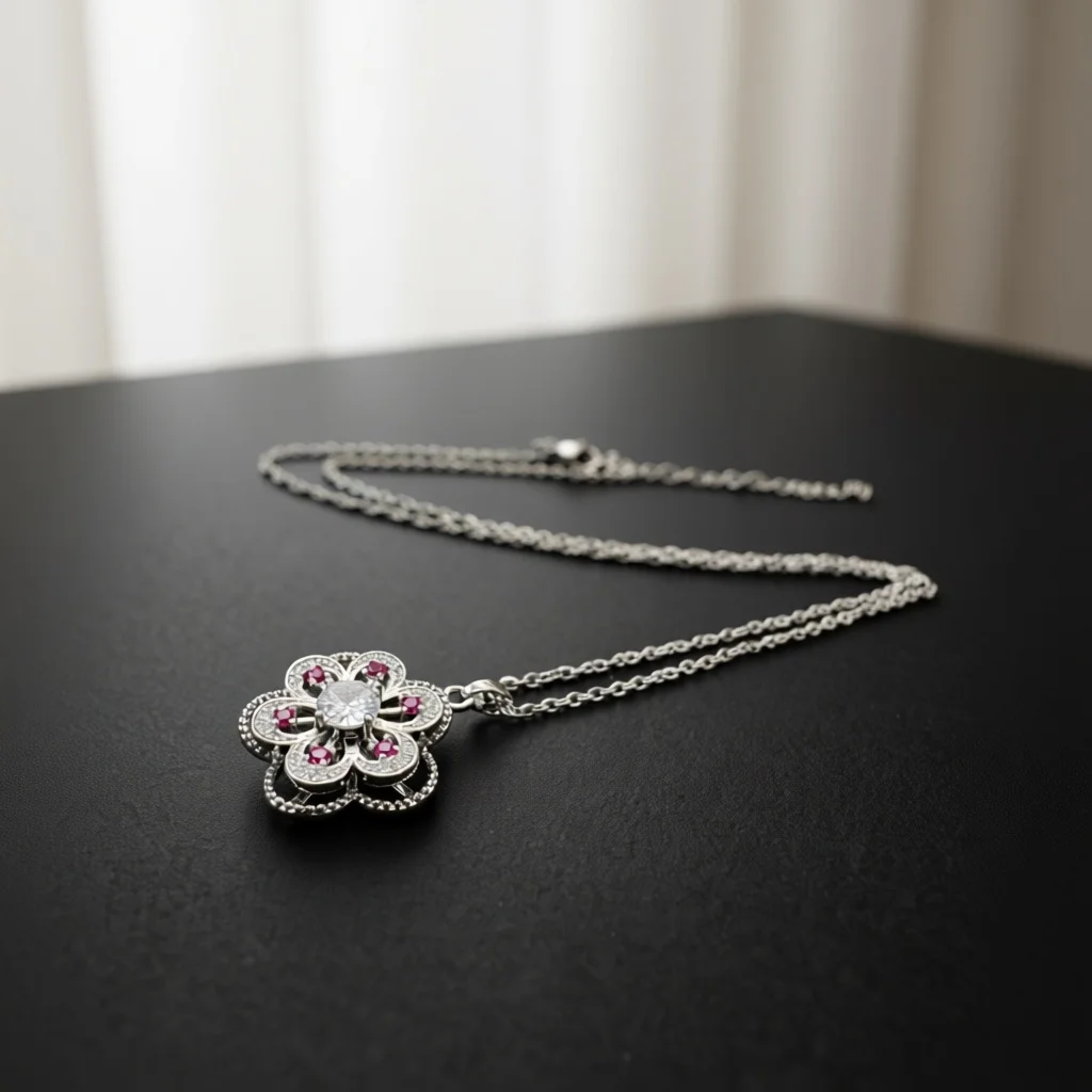 Elegant Six Petal Flower Necklace Hollow Paved Zircon Central Stone With Colored Accents Classic Fashion Jewelry Gift For Women