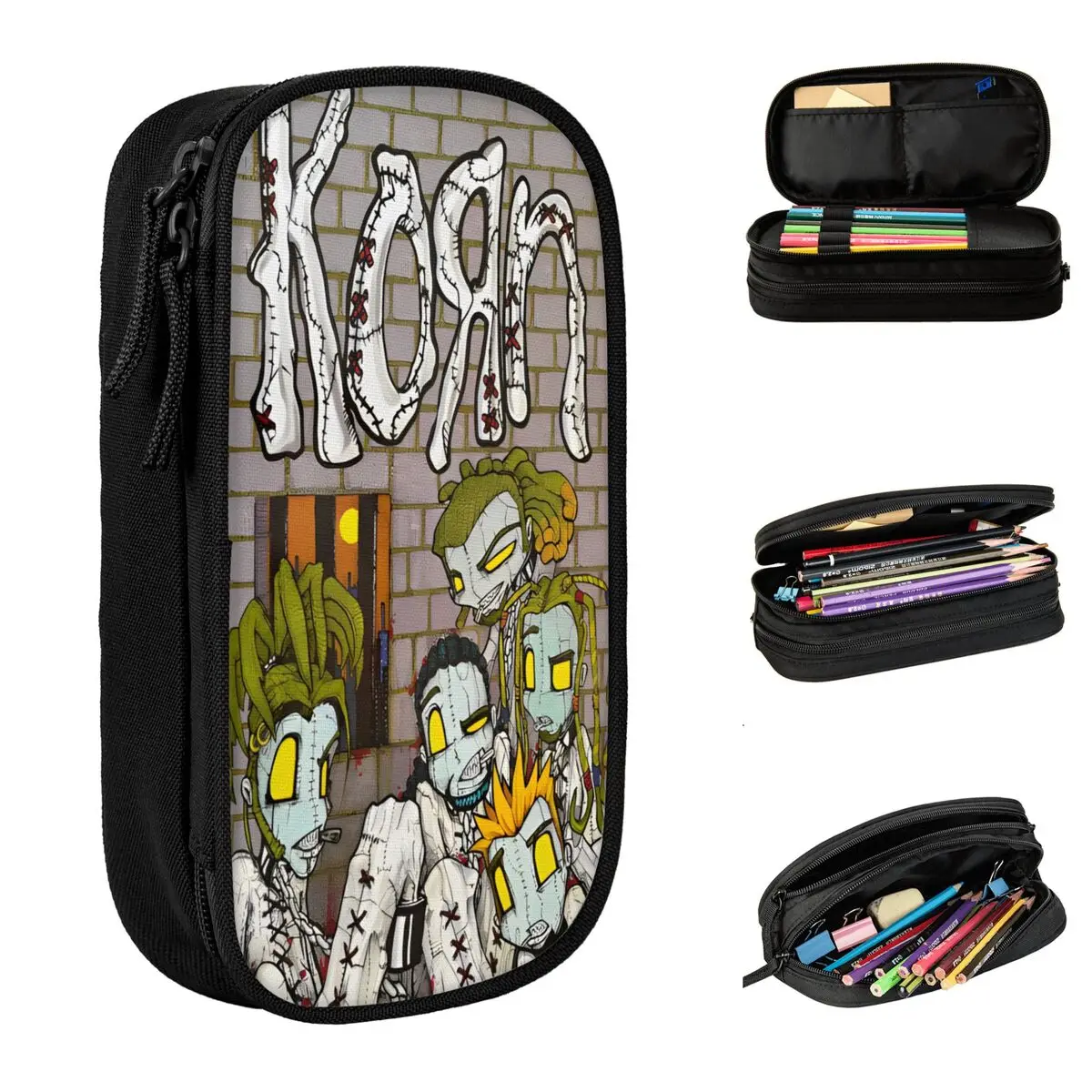 Korn Music Tour Pencil Case Rock Metal Band Pen Box Bag Girls Boys Big Capacity Office Gifts Pencil Pouch