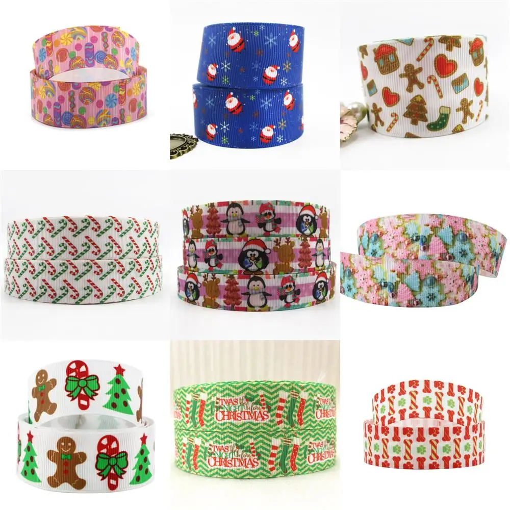 5 Yards Multi Size Christmas Printed Grosgrain Ribbon Fabric DIY Wrapping/Party/Hair Bow Decoration Art Material,5Yc11529