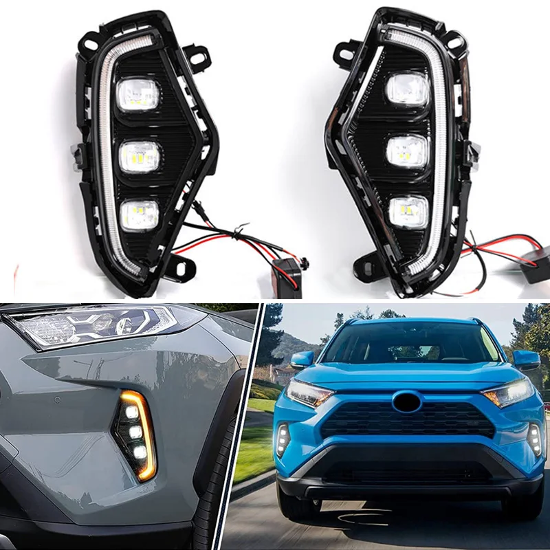 2PCS Front Fog Light Daytime Running Lamp DRL LED Light Two Tone Bright Light For Toyota RAV4 2020-2025 Turn Signal Day Light