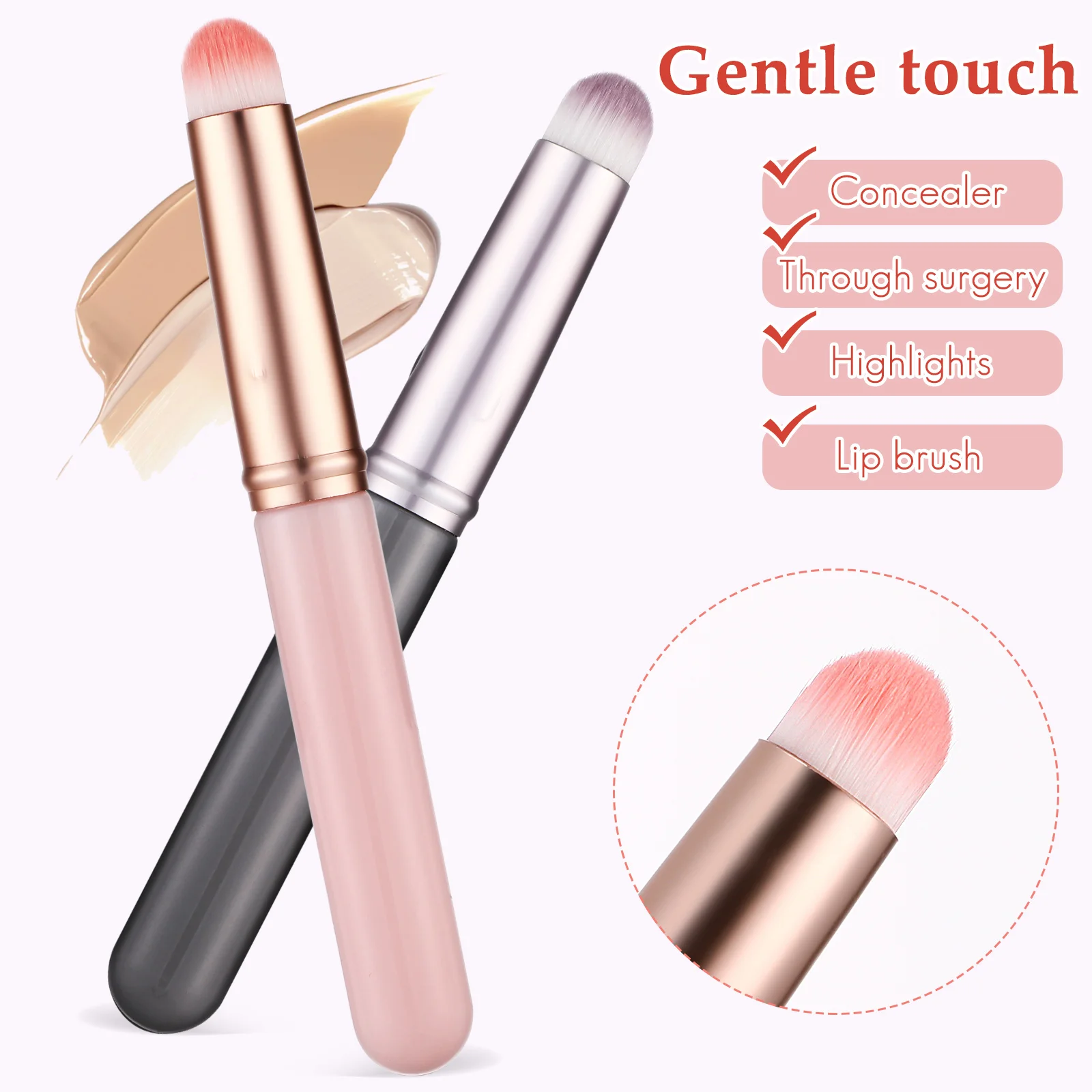 

3pcs Concealer Brushes Small Size Under Eye Lip Brush Soft Bristles Precision Application Travel Cap Gentle Skin Facial Makeup