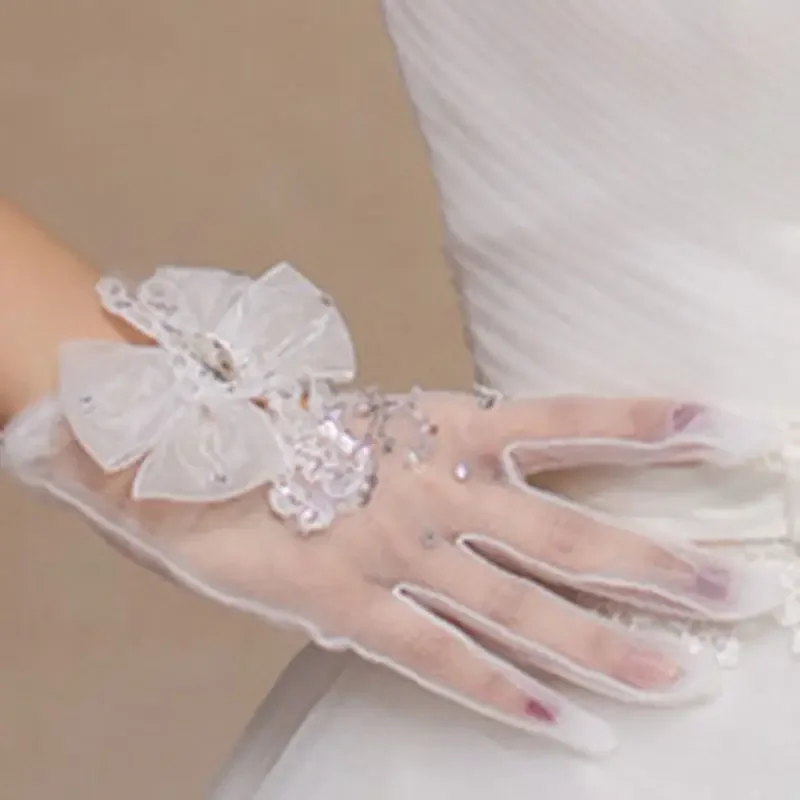 New Arrival Ivory Bridal gloves Ginger with Crystals Cheap Wedding gloves Wrist Length image 2