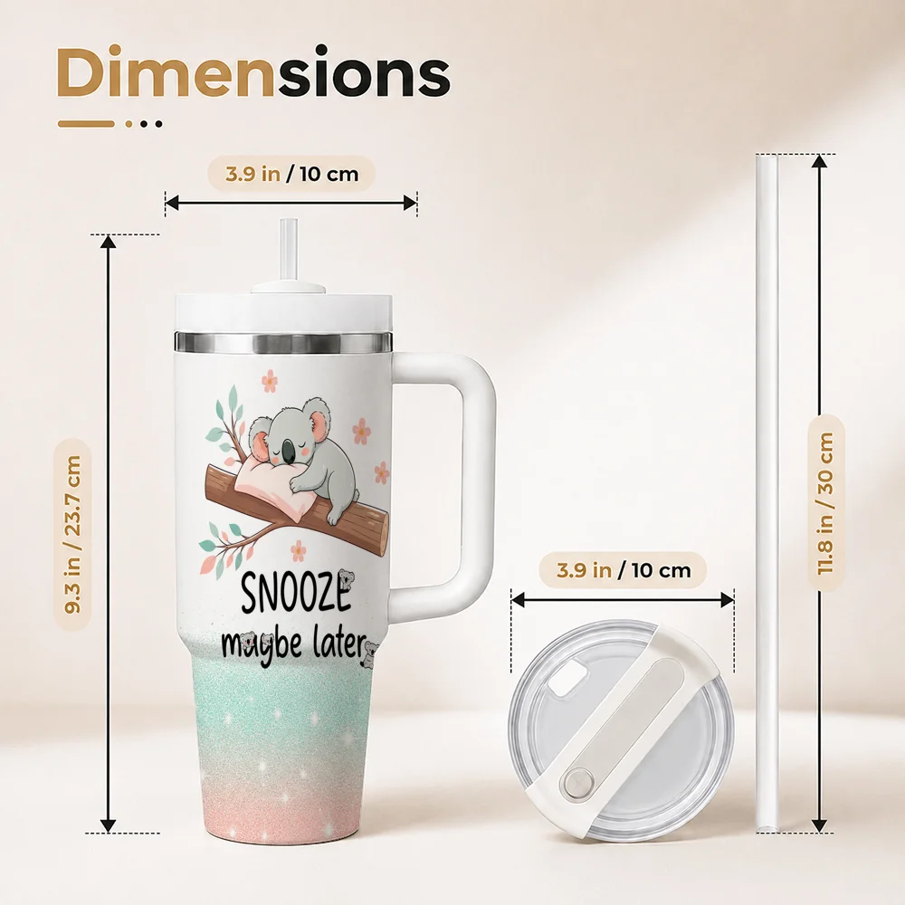 Nah Not Today Sleepy Koala Vacuum Flasks 40oz Stainless Steel Insulated Tumbler With Handle & Straw Leakproof Travel Mug