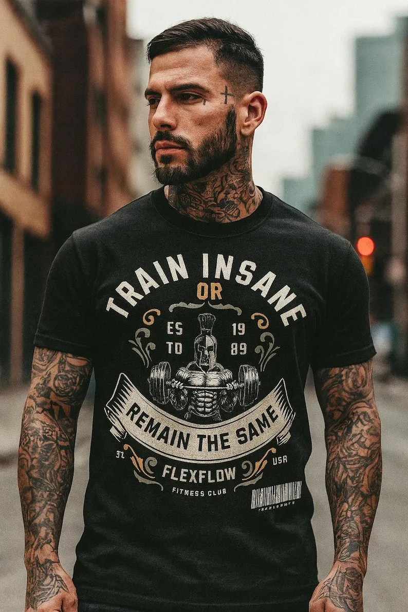 

Футболка Train Insane or Remain The Same Spartan для тренировок, мотивации, фитнеса и бодибилдинга, уличная одежда