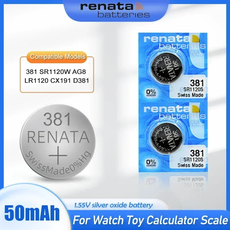 100% Original Renata 381 SR1120SW LR1120 AG8 191 391 391A CX191 D381 GP381 1.55V Silver Oxide Battery For Watch Toy Button Cell