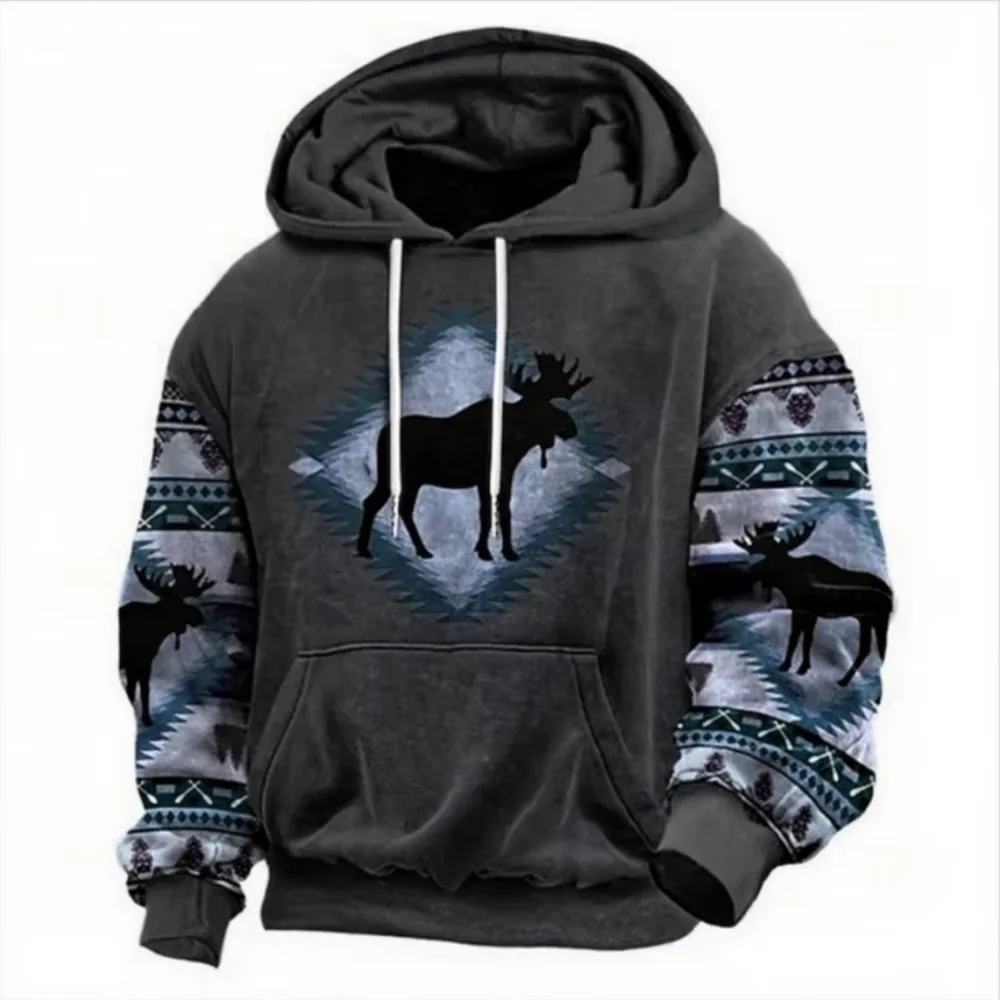 

Vintage Antlers Graphics Men's Hoodies Fashion Casual Long Sleeve 3D Printed Sweatshirts Streetwear Oversized Outdoor Pullovers