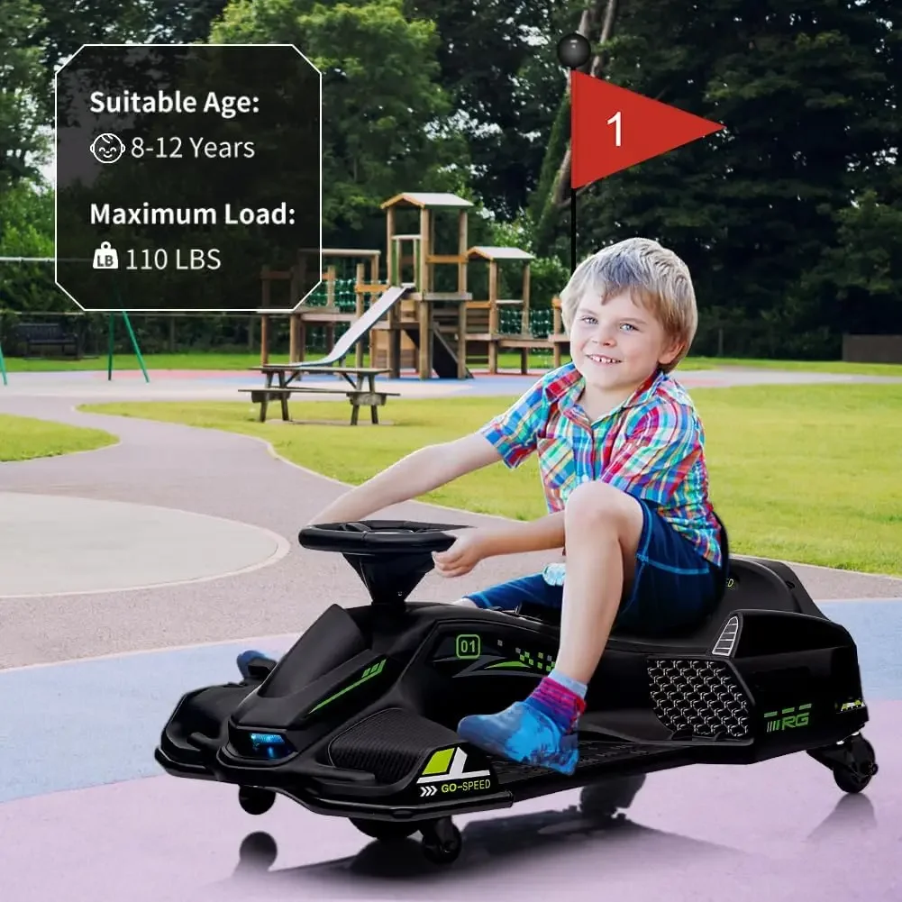 Ride on Drift Car for Kids, Electric Drifting Go-Kart Up to 7.5 mph Variable Speed, Built-in Music,Colorful Tail LED Li