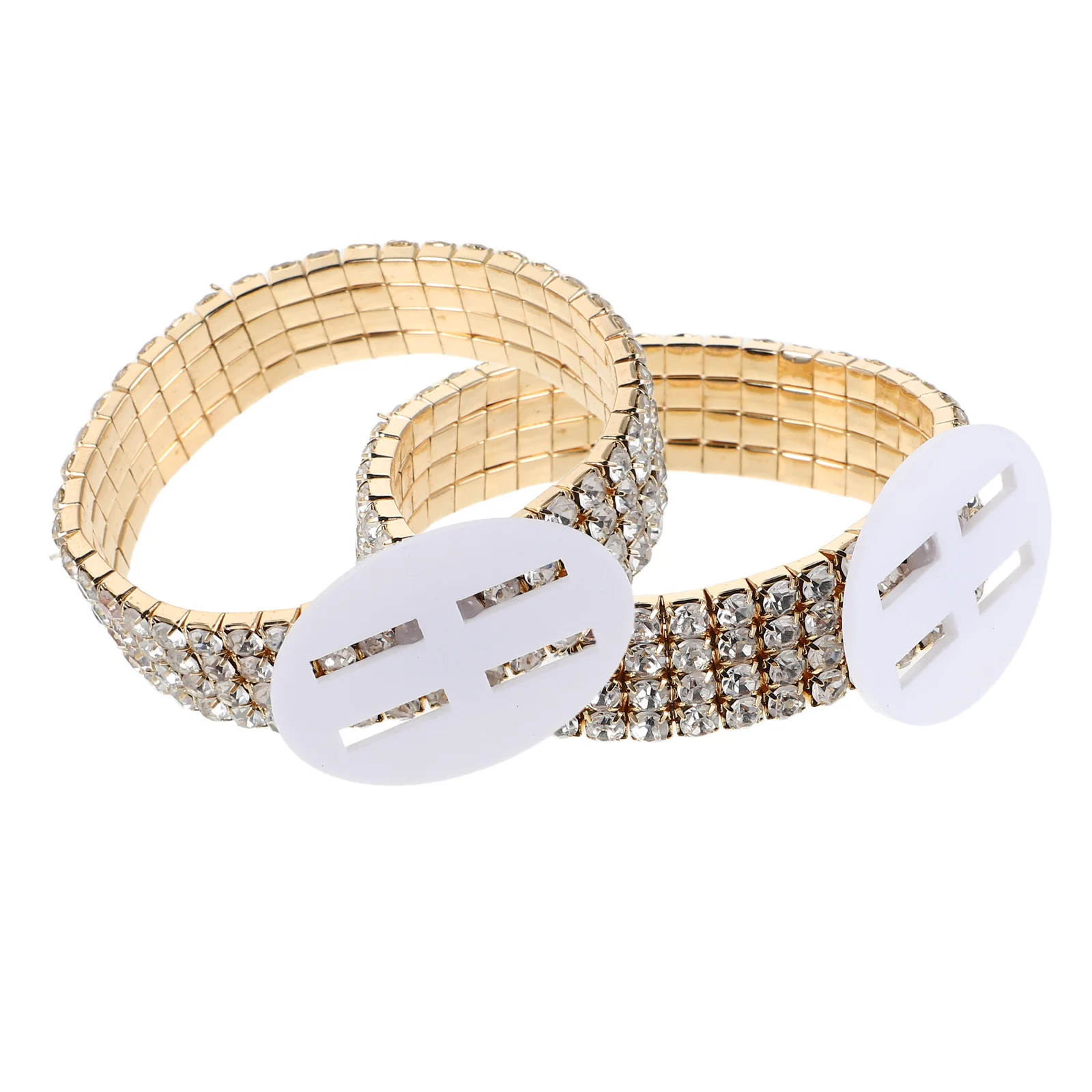 여성용 2개 세트 라인스톤 크리스탈 팔찌 DIY 탄성 손목 장식 밴드 웨딩 프로모션 파티 브라이덜 샤워 액세서리