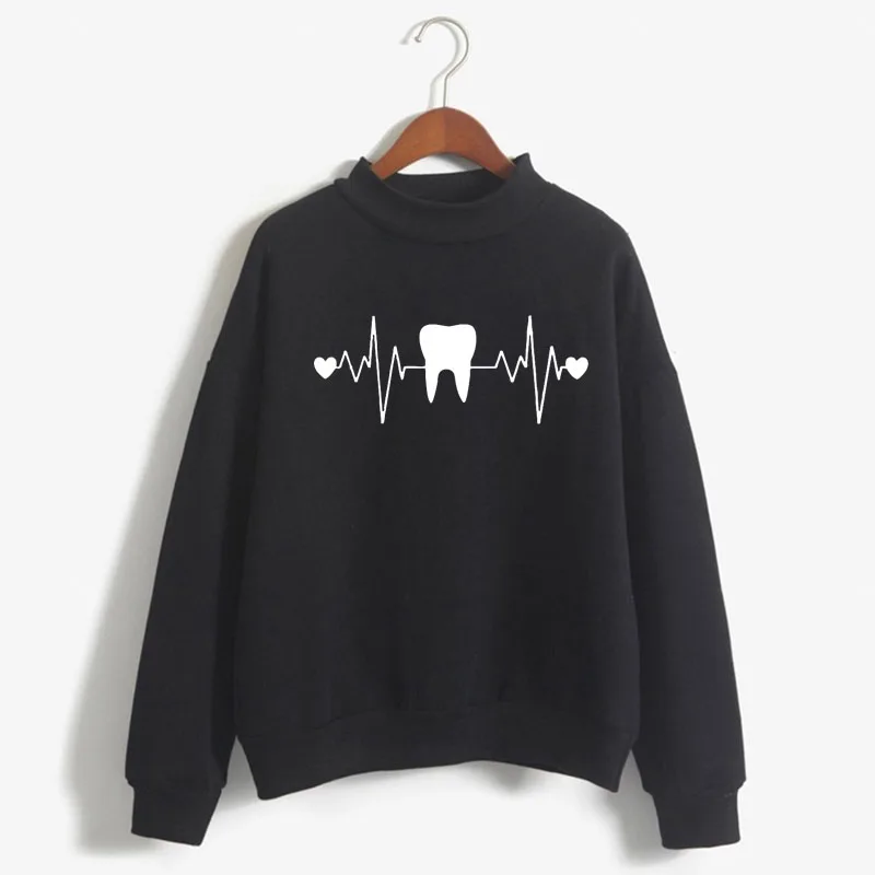 Dentist heartbeat Print Woman Sweatshirt Sweet Korean O-neck Knitted Pullover Thick Autumn Winter Candy Color Women Clothes