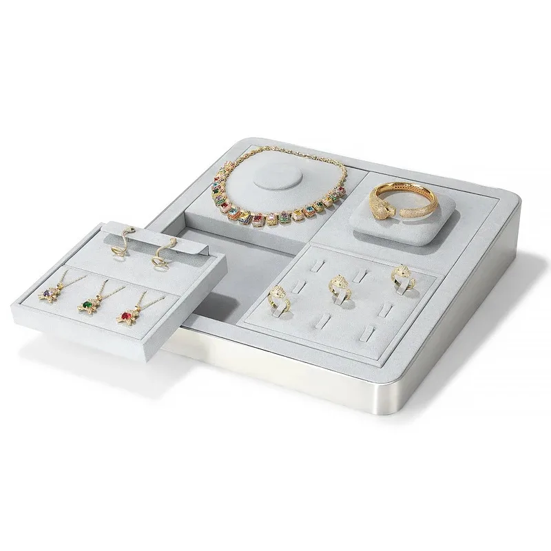 

Gray Jewelry Display Set Shop Cabinet Display Props Necklace Bust Jewelry Store Ring Earrings Bangle Tray