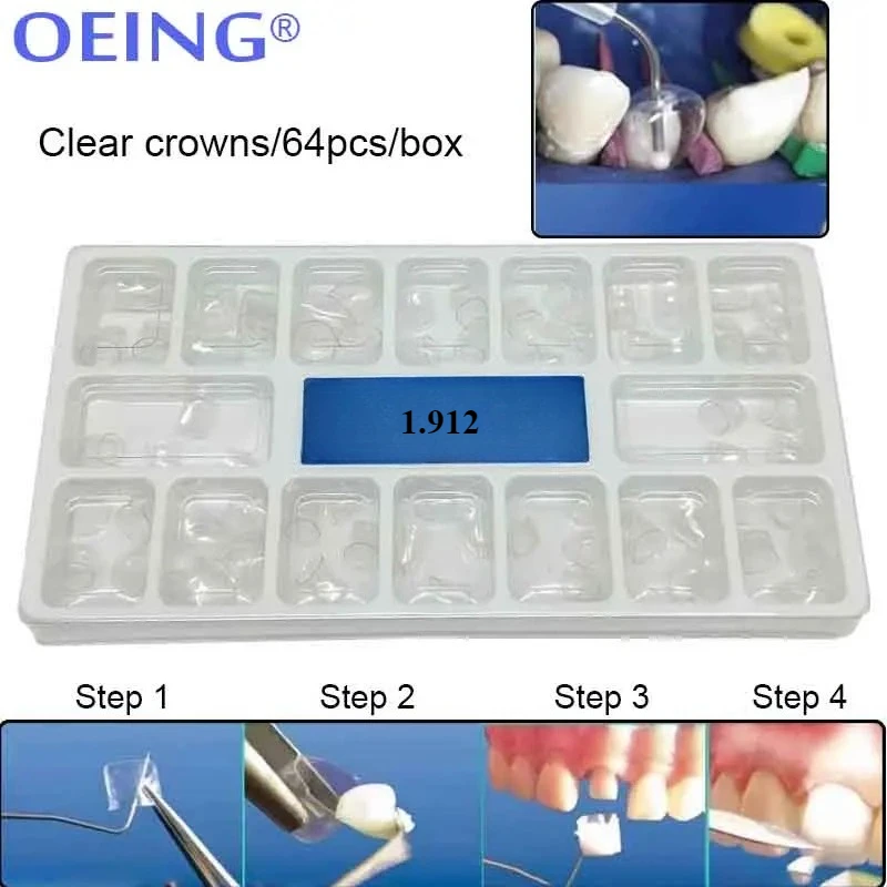 64pcs/Box Dental Transparent Crowns Adult Kids Dentist Kit 1.910/1.912  Temporary Preformed Posterior Pre-crown Matrices Matrix