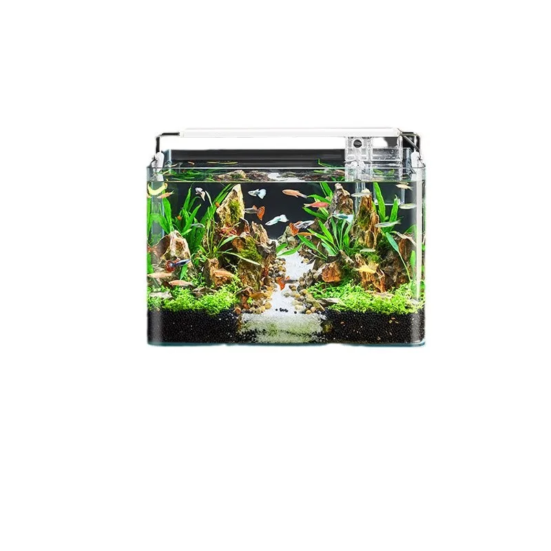 

Fish tank landscaping full set of hot, curved glass tanks, living room, mini goldfish tank