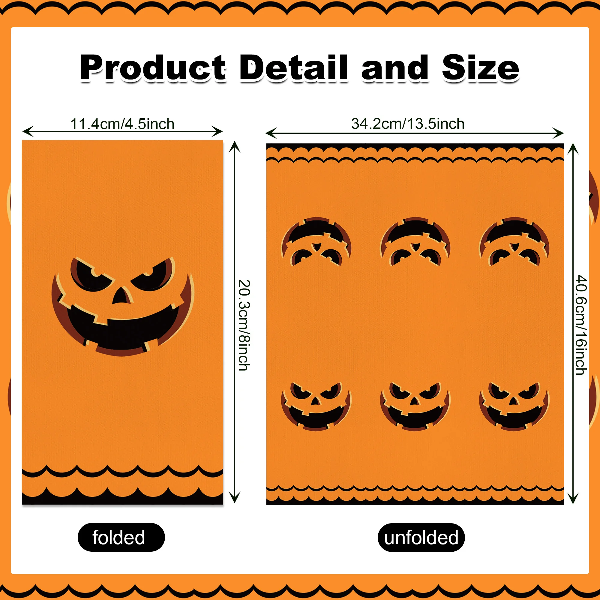 60pcs Disposable Paper Guest Towels Orange Black Pumpkin Face Pattern Napkins Trick‑or‑Treat Gathering Table Decoration