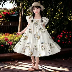 Baby Party Outfits Kids Flower Dresses for Girls Bohemia Maxi Petal Sleeve Dress Summer Children Costumes 6 7 8 9 10 12 13 Years