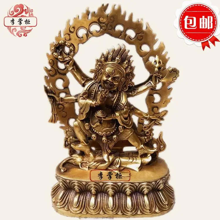 Nepalese wisdom protector, seven inches, six arms, Mahagala, dark sky, pure copper, tantra Buddha statue can be stored