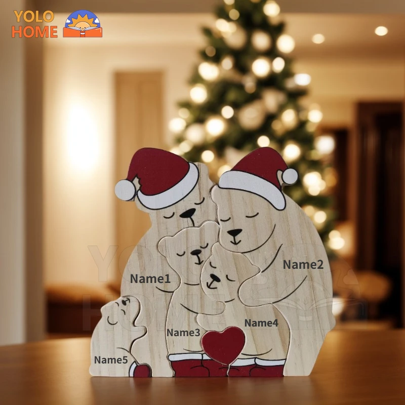

Family Bear Puzzle Christmas Day New Year Decoration Customized Name Gift,Warm Gift for Kid Mother,Art Wooden Christmas Decor