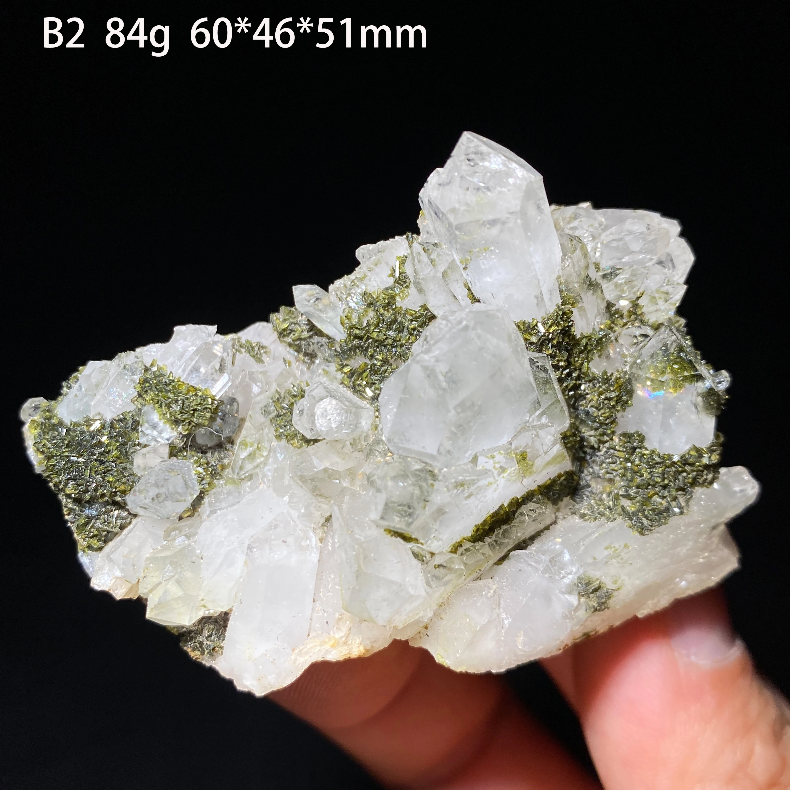Natural Green Epidote with Clear Quartz Crystal Symbiosis Rough Specimen Healing Teaching Stone for Home Decor
