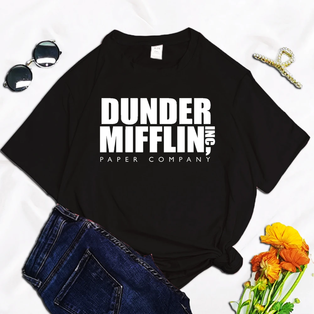 The Office TV Show Dunder Mifflin Paper Company print ladies T-shirt casual basics O-collar white shirt short sleeve T-shirts