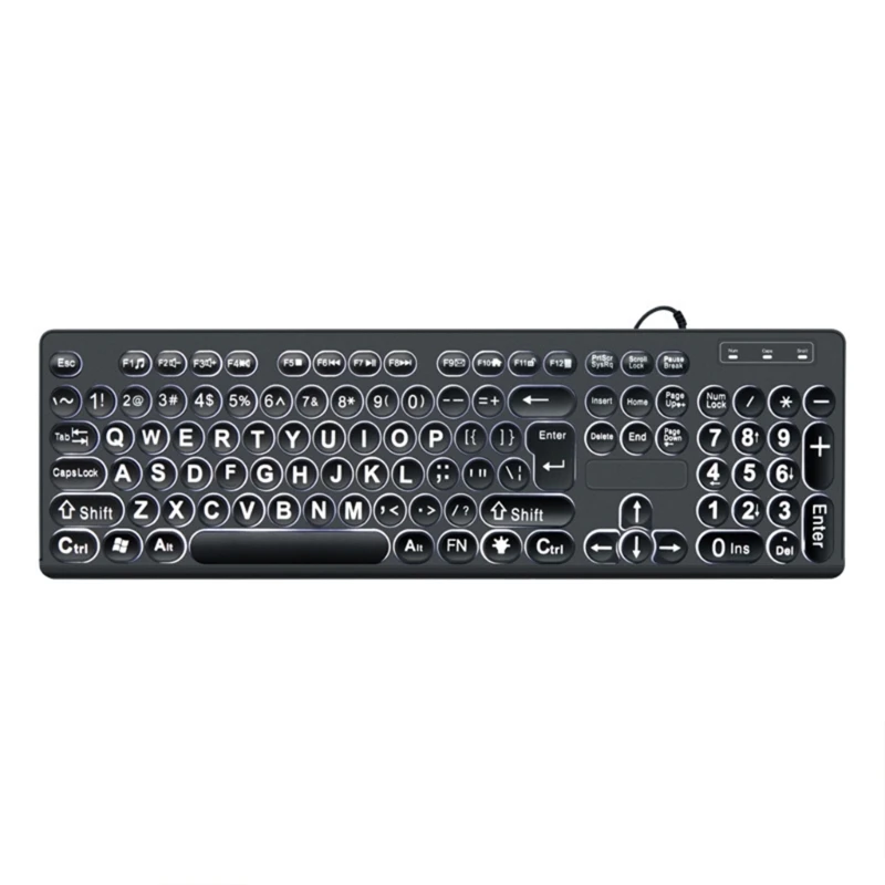 LED Backlit Keyboards 104Keys Standard Full Size USB Cord Backlit Keyboards Big Print Letter with White Illuminated