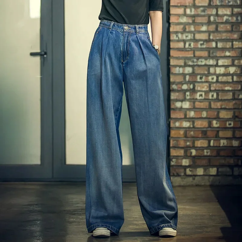 

2026 New Women Wide Leg Jeans Spring Autumn Korean Loose High Waist Denim Straight Pants Female Large Size Long Pantalon Trouser